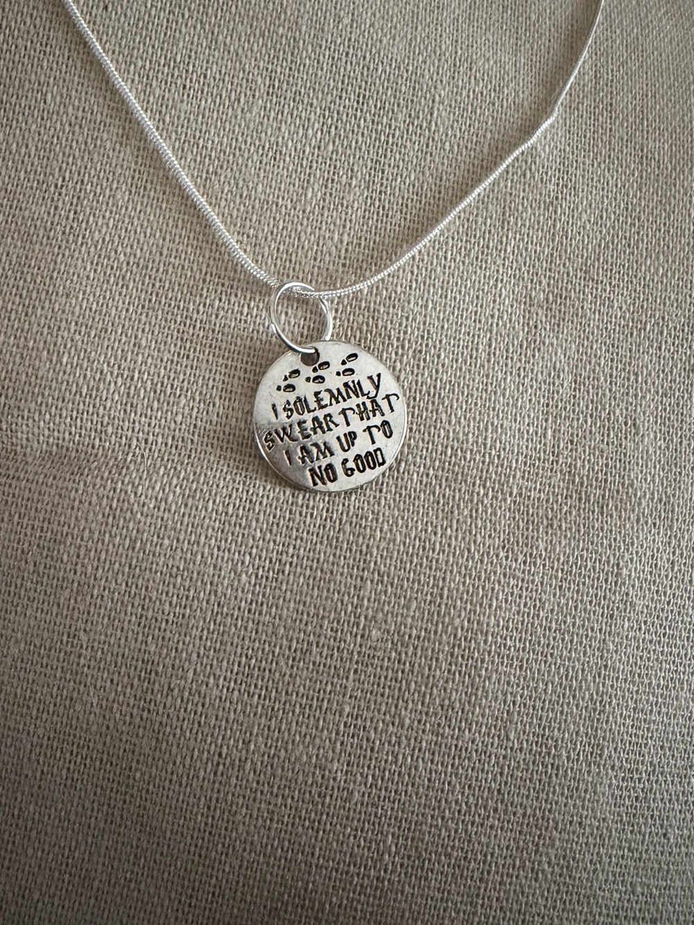 Silver 'I Solemnly Swear' Round Pendant Necklace - Women Jewelry